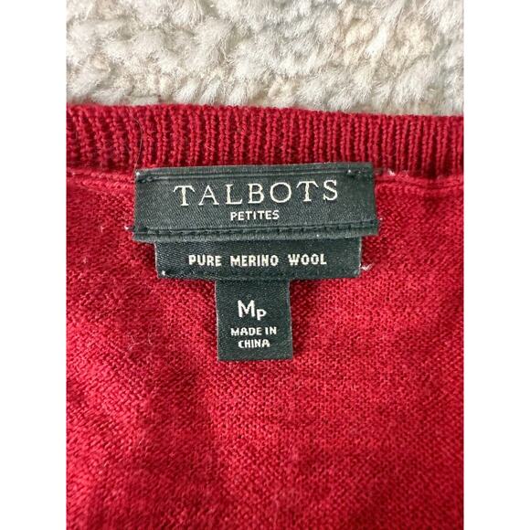 Talbots Size Petite Size Pure Merino Wool Sweater V Neck Red Long Sleeve - Picture 6 of 8